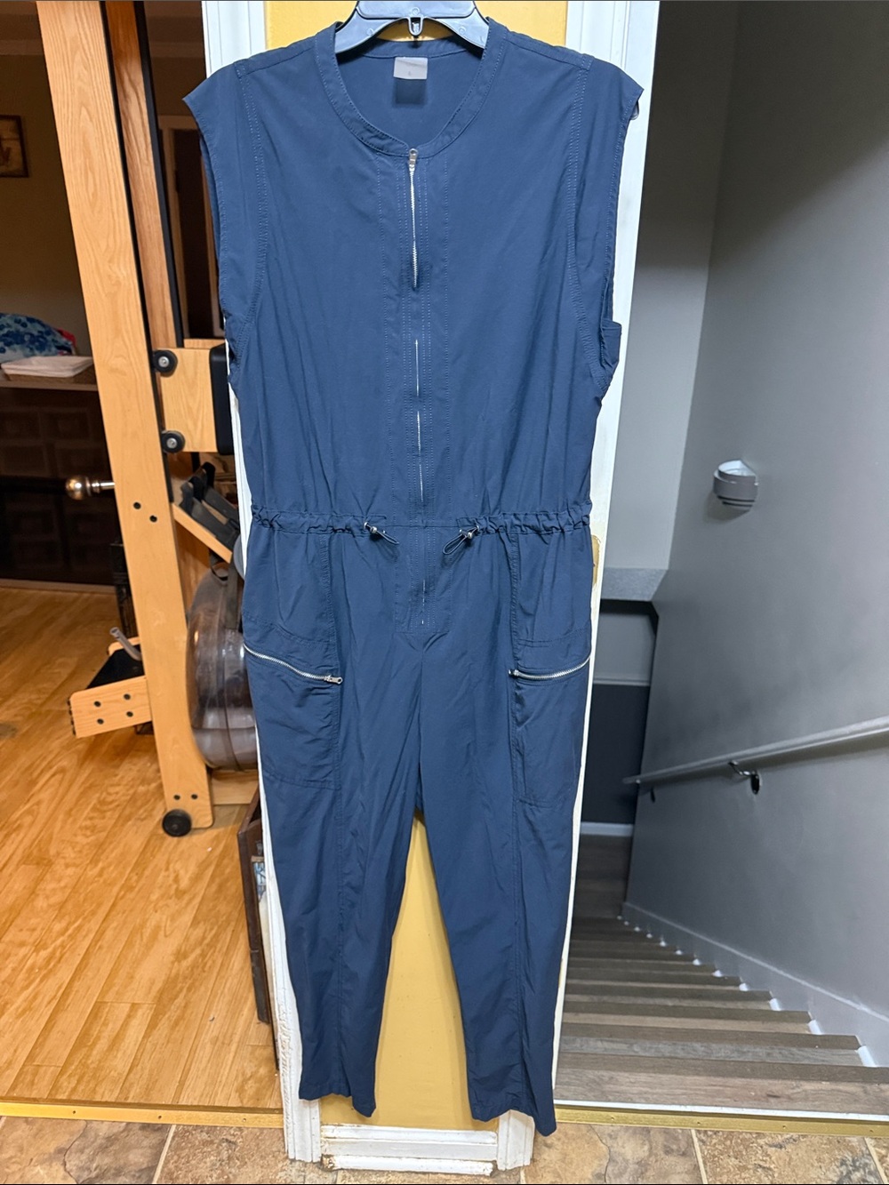 Callia Large Utility Jumpsuit Navy Sleeveless Zip Front Stretch Travel Casual